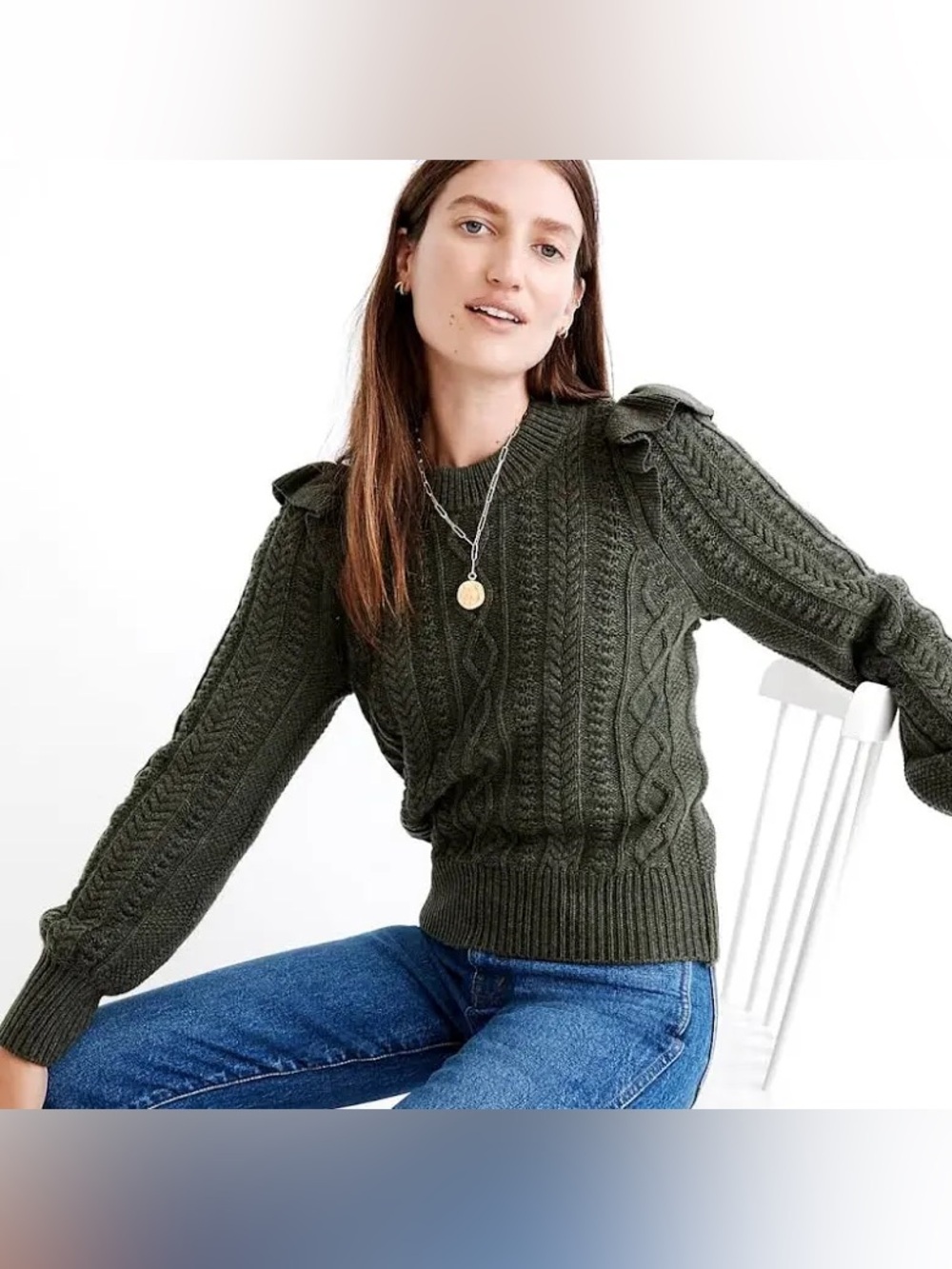 Madewell Hollydene Ruffle Shoulder Pullover Sweater